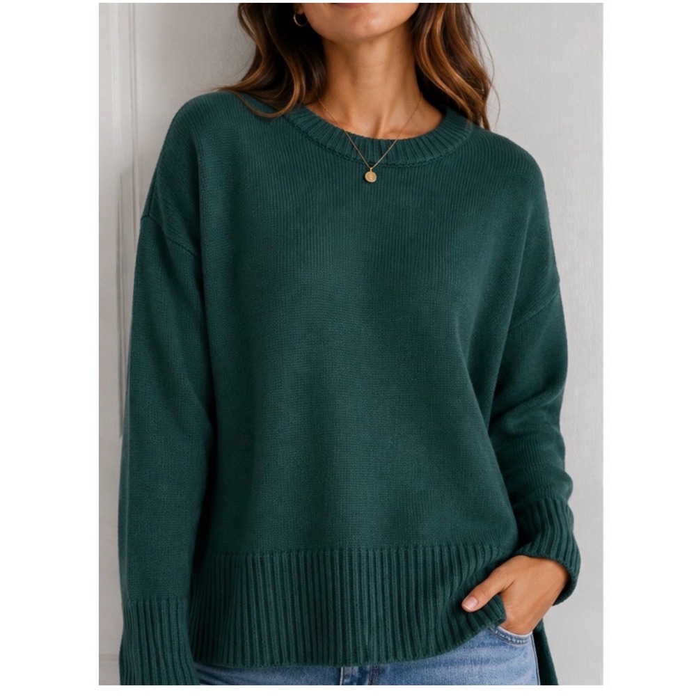 GAP Green Cotton Oversized Crewneck Sweater M Side Slits Knit Minimalist Preppy